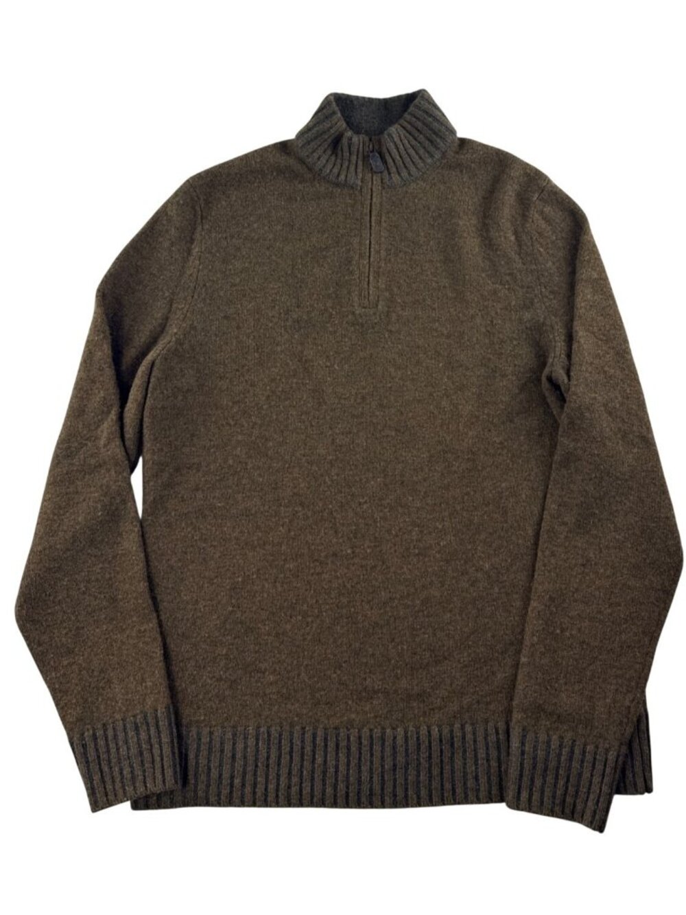 Black Brown 1826 Mens Medium Brown Lambswool Blend 1/4 Zip Mock Neck Sweater